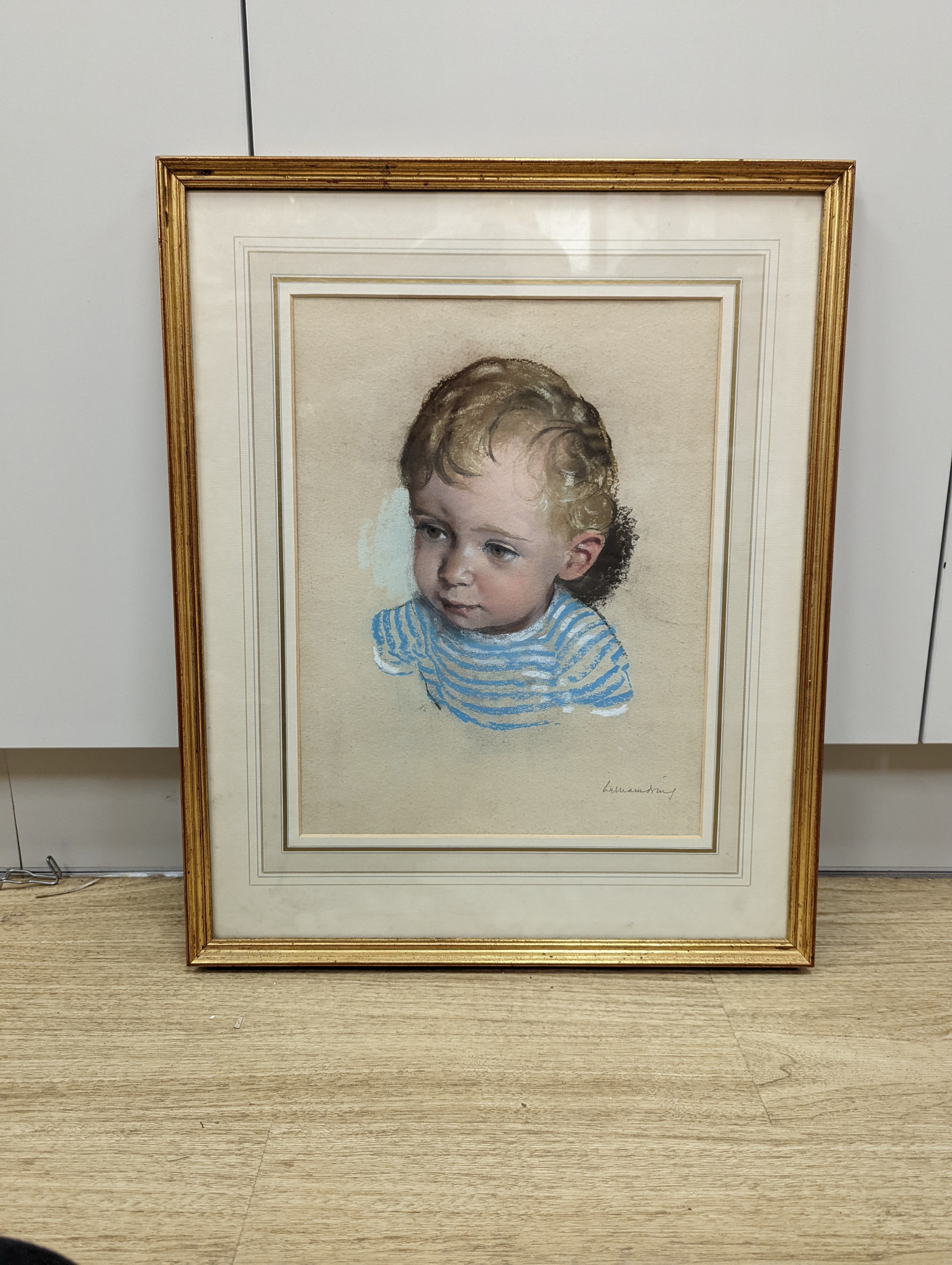 William Dring, pastel on paper, Portrait of a young boy 38x29cm